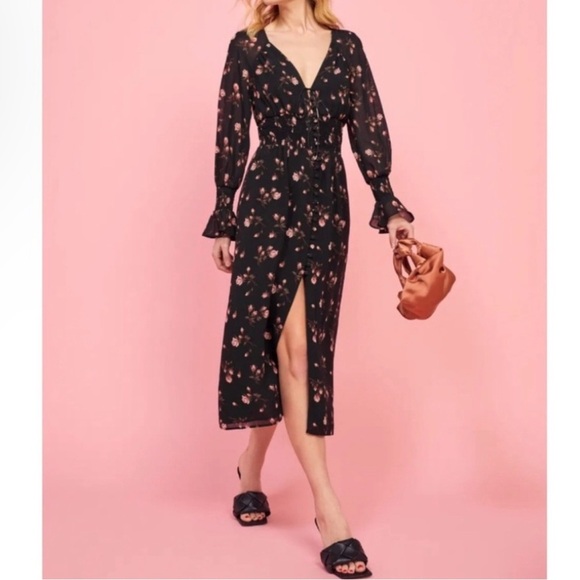 Reformation Fia Dress - Romy Black Pink Floral